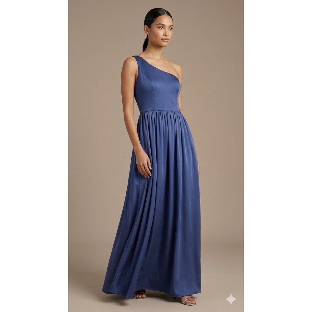 Vera Wang White Dress Women's 12 Blue One Shoulder Midi Formal Party Prom